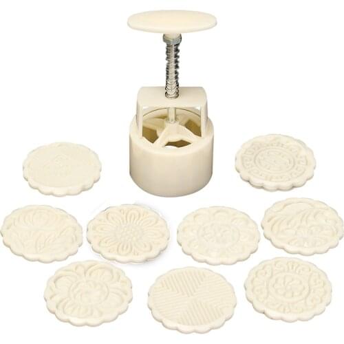 New 100g 10Pcs Mooncake DIY Mold Baking Tool Pastry Round Flower Stamp Mould Homemade Milky