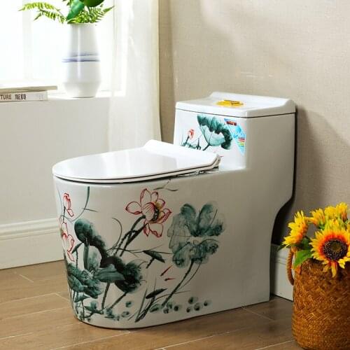 New Large-caliber European-style Square Color Toilet With Large Pipe Not Blocked lotus pattern ceramic Toilet