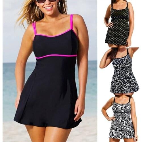 Richkeda Store New 2021 Women Plus Size Swim Dress Costume Swimsuit Skirted Swimwear Beachwear Strap New Vintage Womens