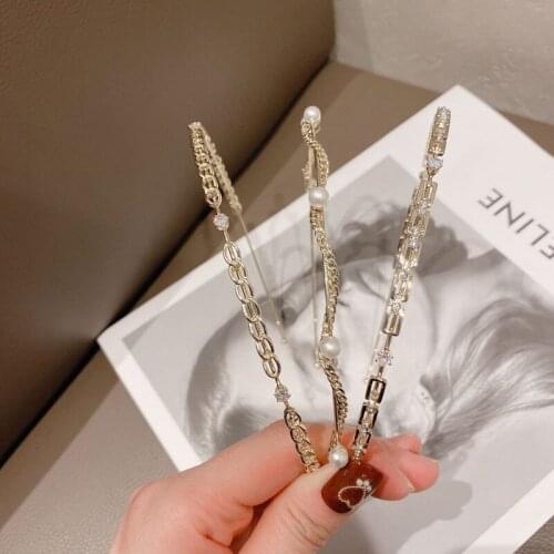 Korean version New pearl headhoop simple zircon hair accessories wash face headband net red metal style personality headwear