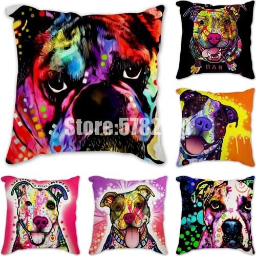 Single-sided Printing Linen Decorative Pillows Case Animal bulldog greyhound Labrador Dog Cushion Covers Home Decor Sofa Chair