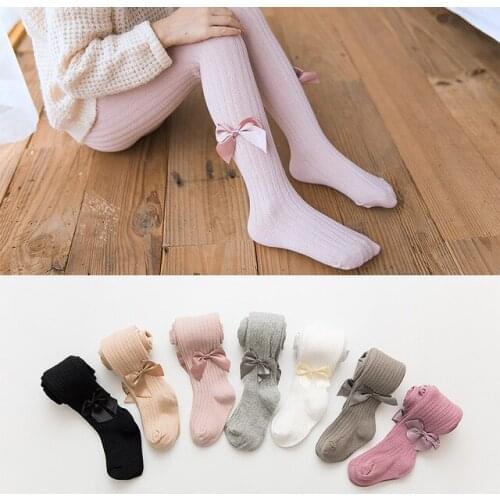 Autumn new big pp baby pantyhose baby girl tights bow knit cotton children kids stockings