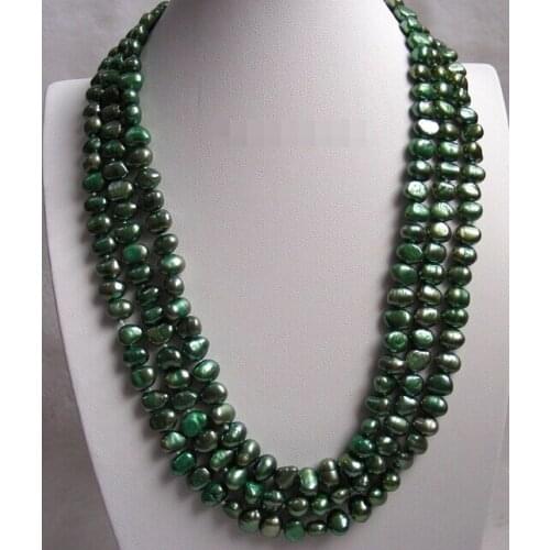 0001774 16" baroque 3row green freshwater pearls necklace (A0502)