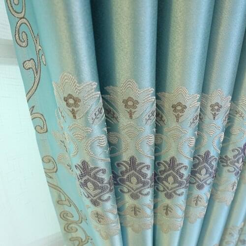 Bedroom Curtains Blackout Blue Modern Luxury Living Room Curtain Jacquard Pull Pleated Tape Curtains European