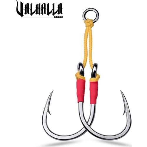VALHALLA 2 Pairs/Set Fishing Hooks 1/0#-13/0# Jig Assist Jigging Fishhook With Ring Barbed Single Circle Carp Hook Sea Tackle