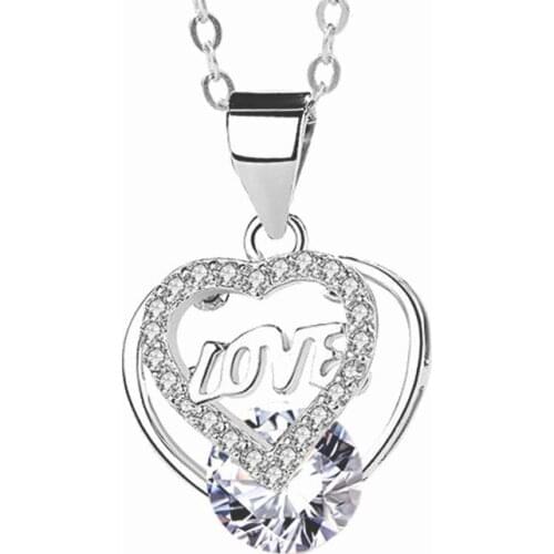S925 Sterling Silver Fashion LOVE Zircon Pendant Decoration Fresh Love Necklace New Jewelry