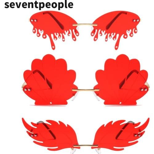 Fashion Tears Diamond Sunglasses Women Rimless Unique Shell Sunglass Fish Shaped Sun Glasses Party Ocean Lens Flowers Eyeglasses