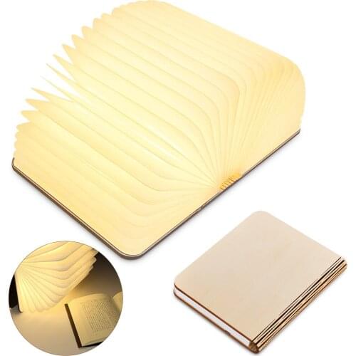 USB Charging LED Book Light Wooden Grain Night Lights Creative Gift Folding LED Book Night Lights Table Decor Night Lamp
