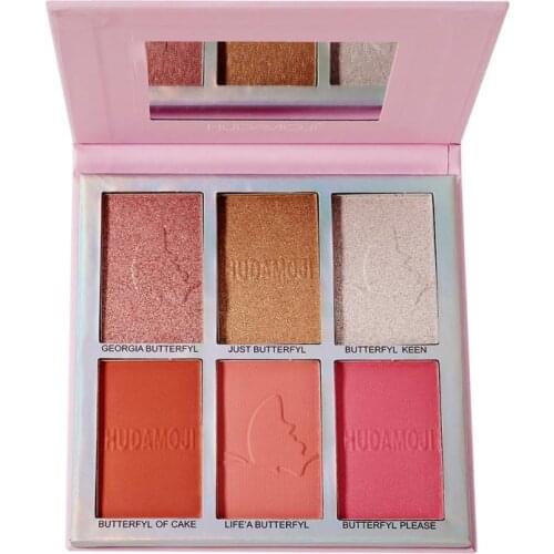 HUDAMOJI 6 Colors Blush All-in-one Repair Palette Highlighter Cheek Nose Shadow Silhouette Blusher Eye Shadow Waterproof TSLM2