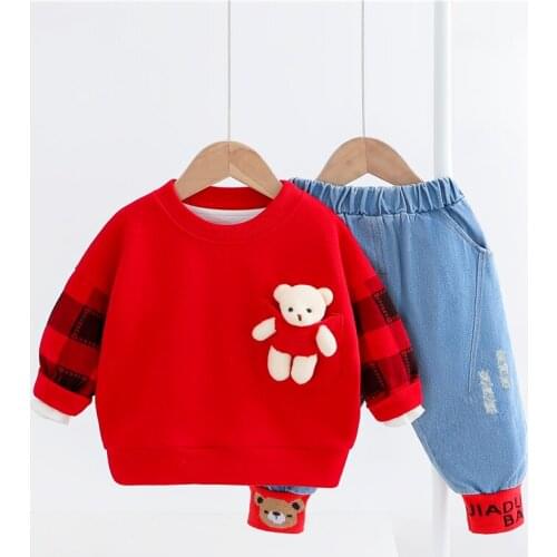 2021 Spring Baby Girls Boys Clothing Sets Children Cartoon Cute Bear T Shirt Jeans Toddler Infant Children Kids Casual Clothes