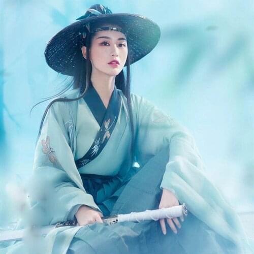 WuChen Light Green Sword Lady Thematic Photography Costume Hanfu Cross-gender Unisexual Embroidery Bamboo Cosplay Hanfu Perform