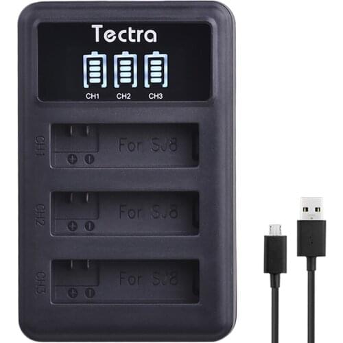 Tectra LED 3-Slost USB Battery Charger for Original SJCAM SJ8 Battery for SJ8 Pro / SJ8 Plus / SJ8 Air Action Camera Battery
