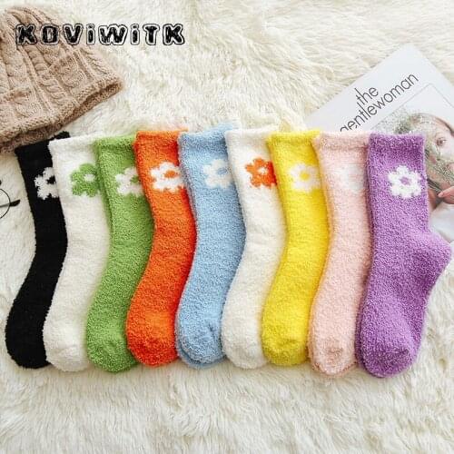 Women Cotton Coral Cashmere short flower socks Thickening ladies Lovely Fluffy Casual black sock Fashion Funny female plant sox