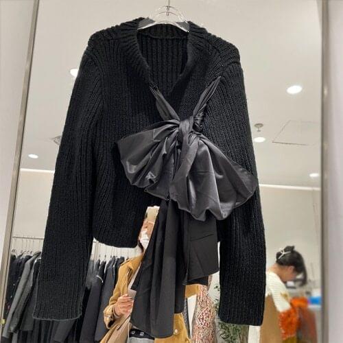 New Cardigan for Woman 2021 Spring Fashion Chic Bow Sweater Coat Casual Ladies Outwears Solid Color