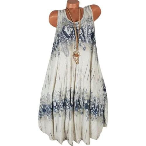 Women dresses Summer Plus Size Women Flower Print Sleeveless Round Neck Loose Shift Dress dresses for women 2021 robe femme