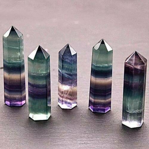 5pc Top Colorful Natural Fluorite Quartz Crystal REAL Wand Point Healing