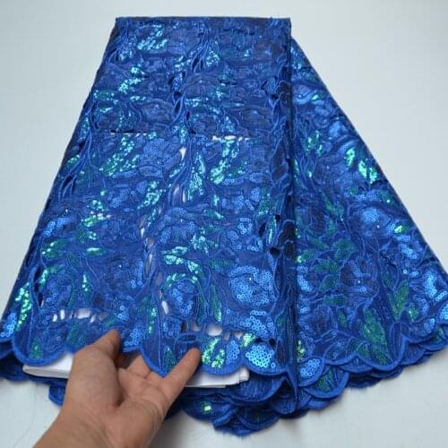 5yards/pc) high grade royal blue African hand cut organza lace fabric with very beautiful sequins embroidery for party OP154