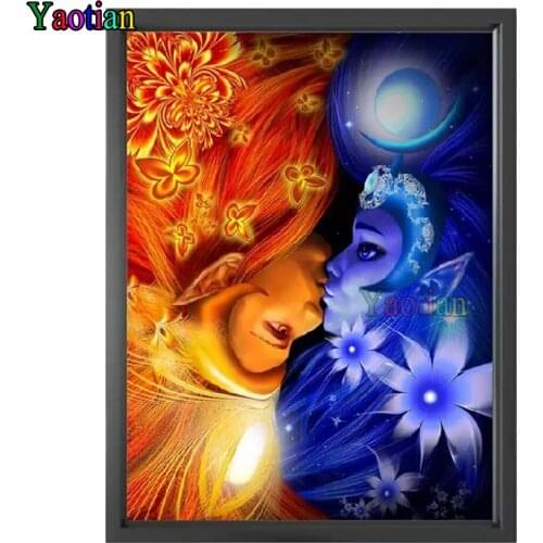 5D DIY Diamond Mosaic Cartoon Sun And Moon Couple Diamond Embroidery Diamond Painting Pictures Needlework Decor Home gift