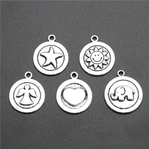 8PCS Silver Color Sun Starfish Heart Elephant Ghost Charm Pendant Sun Charms Celestial Sunshine Charms Boho
