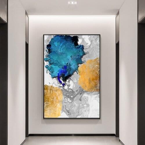 Abstract Blue With Gold Paintings Landscape Hand Painted Oil Painting On Canvas Unframed Wall Art For Living Room Home Decor