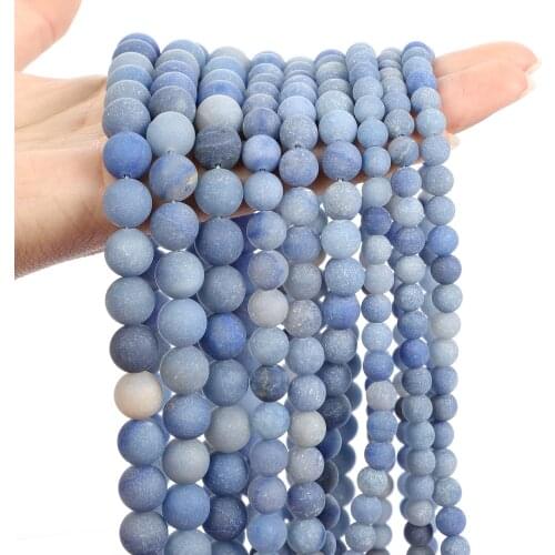 Natural Stone Beads Frosted Blue Aventurine Round Loose Spacer Bead For Jewelry Making Braceles DIY Charm Accessories 4-12MM