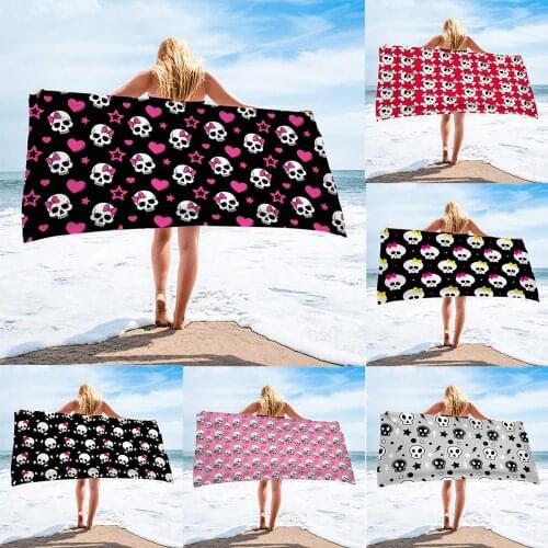 Quick Drying Beach Bath Towel Funny Pink Skull Pattern Microfiber Soft Surf Camping Comfortable Hiking Swimming Beach Mat 2021