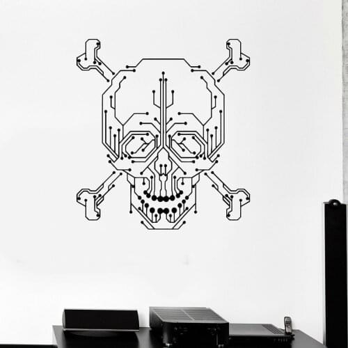 Skull Creative Wall Decal Computer Geek PC Gamer Chip Vinyl Wall Stickers Bedroom Playroom Studio School Interior Decor M931