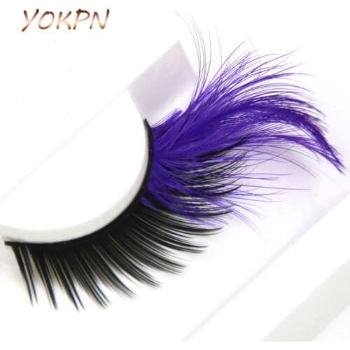 YOKPN Purple Crisscross Black False Eyelashes Exaggerated Dance Show Makeup Fake Eyelashes Thick Feathers Winged Eye lashes