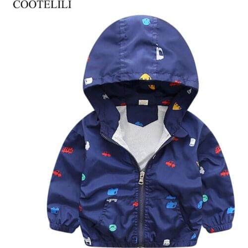 COOTELILI 80-130cm Kawaii Car Printing Spring Jacket For Kids Baby Outerwear Autumn Boys Jacket Coats For Girls Children Clothes