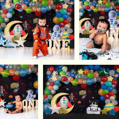 Space Theme Cake Smash Photography Kids Backdrop 1st Birthday Party Big Moon Decor Kid Boy Astronaut Backgrounds Photostudio
