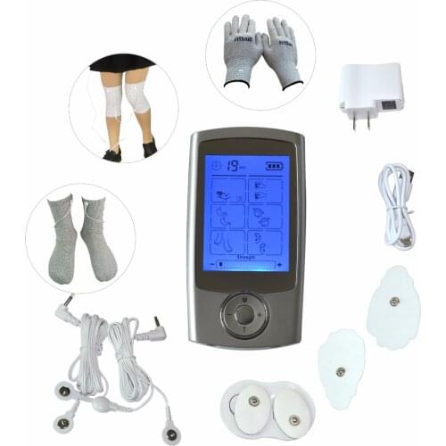 Dual Channels Tens Set Electric Massager Therapy Machine Muscle Stimulator With Electrode Conductive Gloves Socks Kneepads