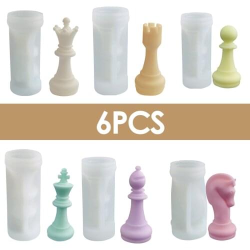 DIY Candle Silicone Chess Mold Resin Molds Creative 6 Pcs Set Of Chocolate Baking Utensils Home Soap Making Kit Home Decoration