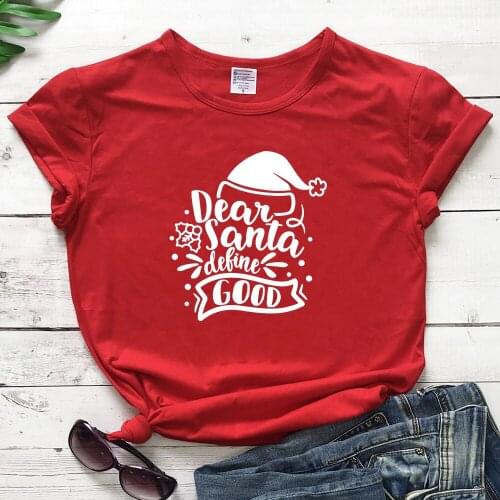 Deer Santa Define Good T-shirt Funny Women Christmas Holidays Gift Tshirt Outfit Fashion Winter Short Sleeve Graphic Tees Tops