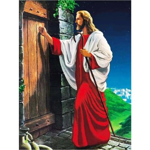 Jesus Shepherd Knocks on the Door Diamond Painting Round Full Drill Religious Figure DIY Mosaic Embroidery 5D Cross Stitch Gifts
