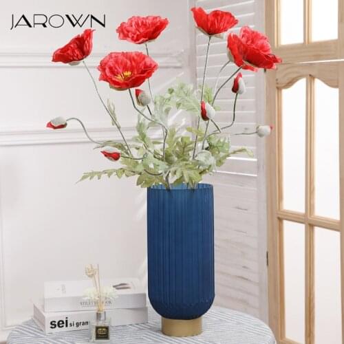JAROWN Artificial 2 Heads Poppy Flowers DIY Wedding Christmas Party Home Decoration Silk Fake Flower Wall Materials Corn Poppy