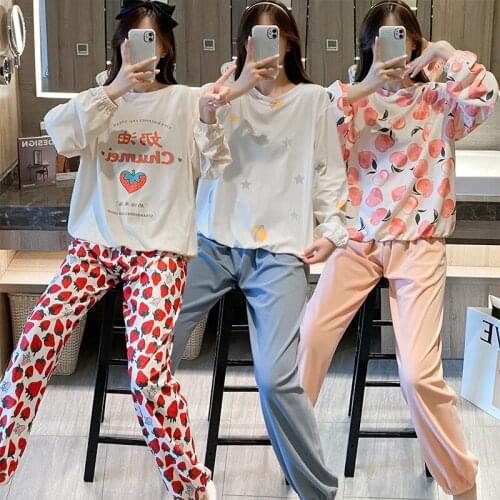 100% Cotton Print Outfits Pajama Sets for Women 2021 Autumn Long Sleeve Sleepwear Suit Pyjama Homewear Pijama Mujer Home Clothes