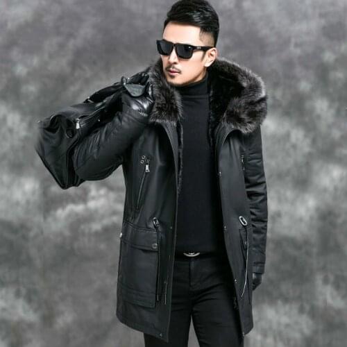 Genuine Leather Jacket Men Mink Fur Liner Parka Mens Leather Jacket Cow Leather Mink Fur Coat Jaqueta Masculino Couro 4545 YY726