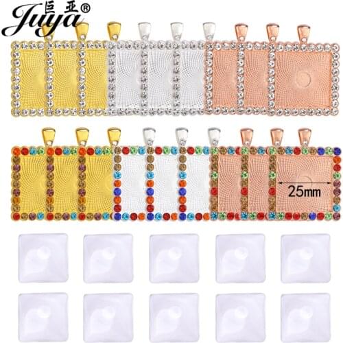 36Pcs/Set Square Pendant Base Rhinestone Bezel Matched 25mm Cabochon Glass Cameo For DIY Jewelry Making Accessories Wholesales
