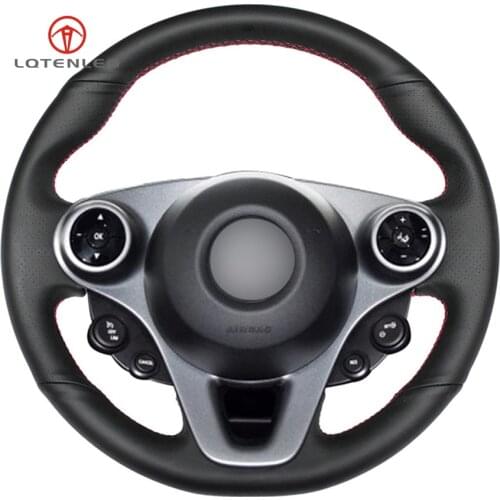 LQTENLEO Black Genuine Leather DIY Hand-stitched Car Steering Wheel Cover for Mercedes-Benz Smart New Fortwo Forfour 2015-2017
