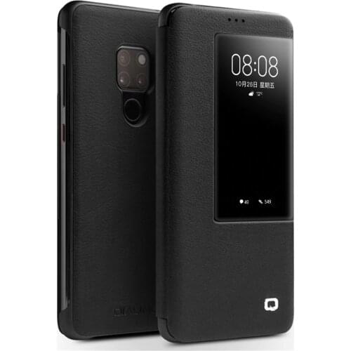 QIALINO Fashion Genuine Leather Cover for Huawei Mate 20X 5G Slim Flip Case with Smart Window for Mate 20 Pro 6.53/6.39/7.2 inch