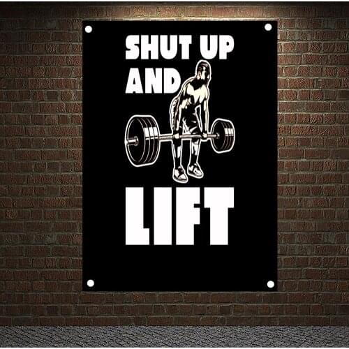 SHUT UP AND LIFT Motivational Workout Posters Exercise Bodybuilding Fitness Banners Wall Art Flags Gym Wall Decor Wall Hanging