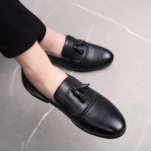 Mens business dress shoes PU leather luxury fashion bridegroom wedding shoes mens gold tassel casual shoes antiskid Sizi 38-46
