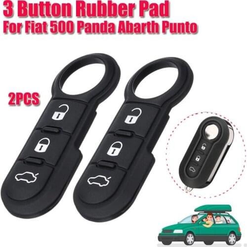 2Pcs 3 Buttons Black Leather Soft Button Rubber Pad Car Key Shell For Fiat 500 Remote Key Case Cover Remote Control Car Key Pad