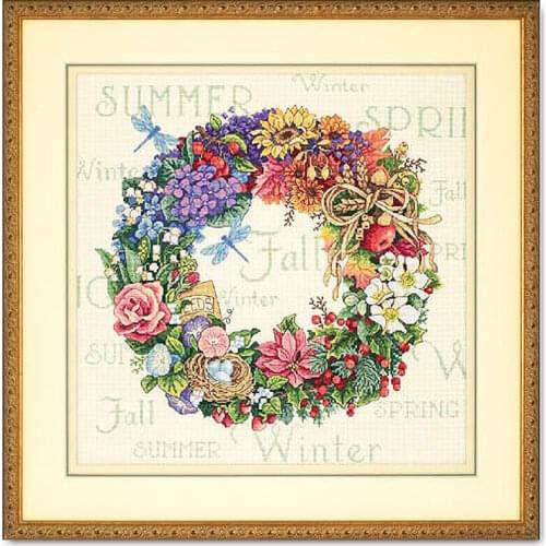 Fishxx New Cross Stitch Kit T080 Floral Four Seasons Flower Roses Home Decorative Dragonfly Letters Lovely Pattern