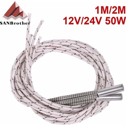 1M/2M Heating tube 6*20mm 12V 24V 50W Ceramic Cartridge Heater Reprap&Mendel For HotEnd J-Head 3D Printer Parts