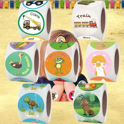 1.5Inch Big Kid Stickers Cartoon Animal Truck Aircraft Vehicle Reward Labels for Children Toy Early Education Encouragement Game