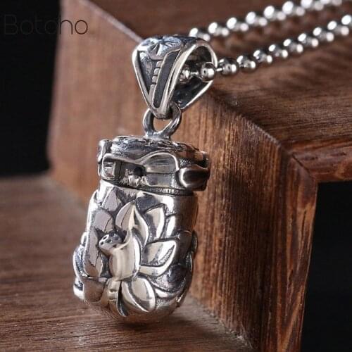 New Real 925 Sterling Silver Buddha Lockets Floating Mantra Lotus Pendants Openable Antique Buddhist Prayer Box Talisman Amulet