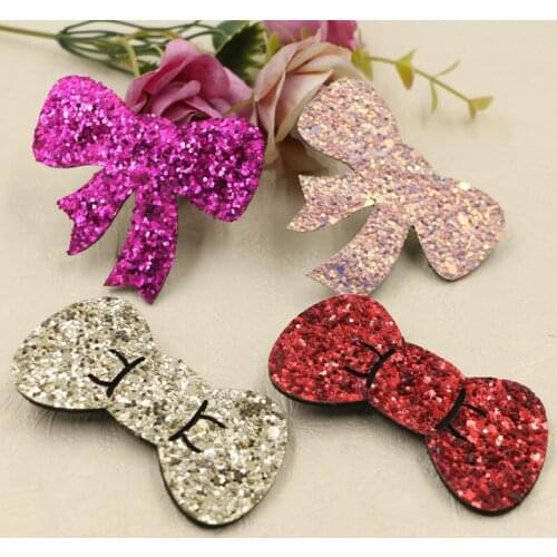 Wholesale 50PCs Glitter Ribbon Knot Bow Patch Sticker Craft Fit Girls Hair Jewelry DIY Garment Shoes Clips Headband Decoration