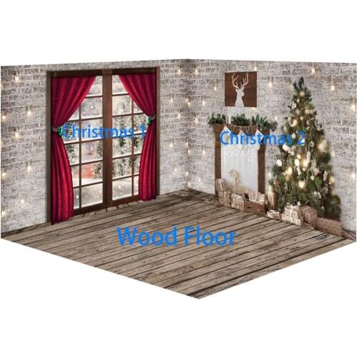 Christmas background for photography Window Tree Backdrop for photo studio Wooden Floor Christmas Tree Party Decor Vinyl Floor