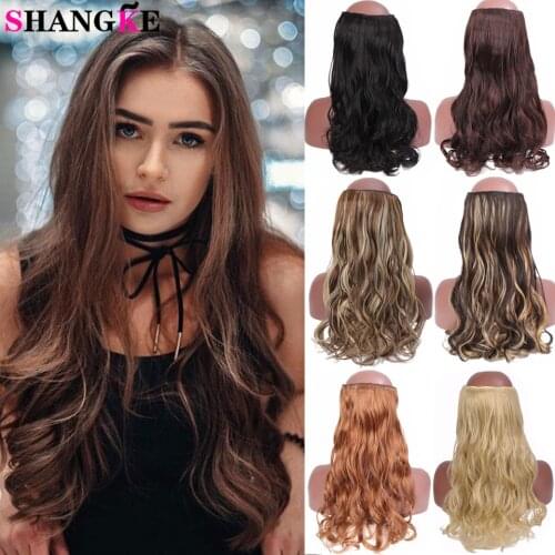 SHANGKE Long Curly Wavy Synthetic Hair Extension Clip In Hair Piece Heat Resistant Fiber Ombre Black Brown Gray For Women